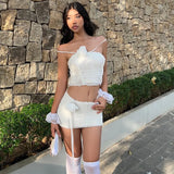 YESMYTOOL  -  White Skirt Sets Summer Outfits for Women 2024 Fashion Sexy Elegant Folds Tube Top Mini Skirt Y2k Slim Two Piece Set