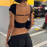 YESMYTOOL  -  Streetwear Backless Skinny Sexy T-shirts Summer Crop Top Metal Slim Basic Casual Women's Tee Shirts Outfits Harajuku