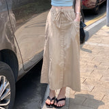 YESMYTOOL  -   Cargo Skirt Vintage Solid Fashion Casual Streetwear Midi Skirts Harajuku Y2k Retro All-match Summer A-line Slit Skirt