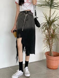 YESMYTOOL  -  Women Summer Tassel Hem Split Irregular Denim Midi Skirt Female High Waist Casual Blue Ripped Side Jeans Skirts