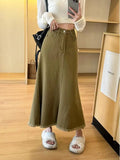 YESMYTOOL  -  Women New Korean 2024 Retro Brown High Waist Festival A-line Jean Skirt Summer Streetwear Gray Elegant Tassel Denim Long Skirts