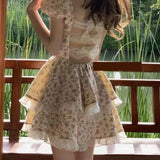 YESMYTOOL  -  2024 Summer New Holiday Dresses Women's Clothing Light Luxurious Floral Female High-Quality Back Hollow Puffy Cake Short Dress.