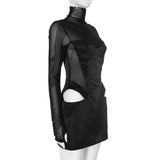 YESMYTOOL  -  Fashion Mesh Long Sleeve Mini Dress Party Evening Club Outfits Sexy Cut Out Corset Bodycon Dresses Clothes