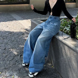 YESMYTOOL  -   Vintage Baggy Jeans for Women Y2K Streetwear Washed High Waist Loose Pocket Wide Leg Jeans Casual Korean Denim Trousers