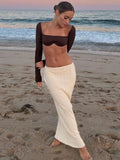 YESMYTOOL  -  Summer Knit Long Skirt Women Sexy Holiday Party Beach Cove-Up Midi Skirts Dropped Waist See Through Wrap White Maxi Skirt