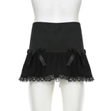 YESMYTOOL  -  Gothic Y2K Lace Trim Mini Skirt Harajuku Vintage Tie Up Bow Dark Academia Sexy Women Skirts Hottie A-Line Grunge New