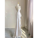 YESMYTOOL  -  Elegant White Round Neck Slim Fit Sleeveless Women Wedding Dress Evening Party Gown with Ruffles Vestidos De Novia 2024