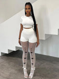 YESMYTOOL  -  See Through Mesh Bow Women Pant White Hollow Out High Waist Pant Female Summer Skinny Elegant Party Clubwear 2024