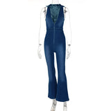 YESMYTOOL  -  Vintage High Waist Denim Jumpsuit for Women Slim Fashion Sleeveless Zipper Wide Legs Pant Casual Romper Summer Streetwear 2024