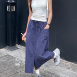 YESMYTOOL  -   Cargo Skirt Vintage Solid Fashion Casual Streetwear Midi Skirts Harajuku Y2k Retro All-match Summer A-line Slit Skirt