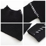 YESMYTOOL  -  Contrast Patchwork Topstitch Sweater Female Pullovers 2024 Autumn Round Collar Warm Knitted Top Chic Long Sleeve Loose