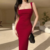 YESMYTOOL  -  Sexy Party Club Red Sleeveless Backless Dress Summer 2024 New Sexy Female Tight Dress Elegant Hot Korean Women Dresses Sweet