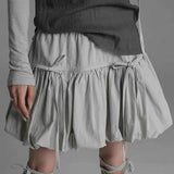 YESMYTOOL  -  Korean Lace-up Pleated Mini Skirts Nylon Solid Ruffles Bowknot Short Dress Streetwear Loose A-line Skirts For Women 2024 Summer