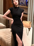 YESMYTOOL  -  Women's Elegant Summer 2024 Sexy Bodycon Dress Solid High Split Evening Party Dresses for Women Prom Robe Vestidos Rapo Mujer