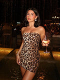 YESMYTOOL  -  Fashion Sequins Leopard Print Mini Dress For Women Backless Sleeveless Bodycon Sling Dresses Lady Sexy Night Party Club Robes