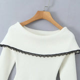 YESMYTOOL  -  Autumn Off The Shoulder Sweater Dress 2024 Elegant Long Sleeve Knitted Dress Sexy Causal Warm White Dress Women