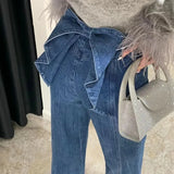 YESMYTOOL  -  Streetwear Blue Bows Denim Pants Retro High Waist Button Wide Leg Trousers Casual Loose Baggy Jeans Y2k Straight Pants For Women