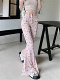 YESMYTOOL  -  Slim Mopping Flare Pants Women High Waist Slim-Fit Printed Chic Autumn Casual Streetwear Office Lady Florals