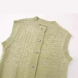 YESMYTOOL  -   Women Green Cardigan Knitted Sweater Waistcoat Fashion Sleeveless V-Neck Knit Sweater for Woman Vest Korean Jumper Vintage Cloth