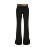 YESMYTOOL  -  Fashion Leopard Patched Skinny Low Rise Flare Pants Vintage Elegant Clubwear Party Full Length Trousers Boot Cut 2024