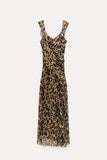 YESMYTOOL  -  Vintage Women Leopard Print Dress 2024 Summer Fashion Casual Commute One-piece Dress Sleeveless V-neck Ruffle Dress