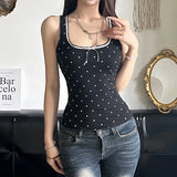 YESMYTOOL  -  Sweet Gothic Dark Summer Tank Top Short Polka Dot Frill Bow Korean Fashion Vest Sleeveless Top Tees Kawaii Contrast