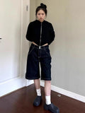 YESMYTOOL  -  2024 Women Vintage Pockets Fifth Jeans Streetwear Harajuku High Waist Wide Leg Pants Y2k Aesthetic Summer Casual Loose Trousers