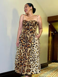 YESMYTOOL  -  Women Sexy Leopard Print Wrapped Chest Long Dress Elegant Backless Pleated Hem High Waist Dresses 2024 New Lady Party Robes