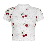 YESMYTOOL  -  Kawaii Cherry Print Baby Tee Bodycon Croppe Tops Basic Korean Style Polka Dot Summer T-shirts for Female Sweet Girls