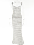 YESMYTOOL  -  Summer Stone Strappy Crochet Knitted Long Dress Women Sexy See Through Beach Sundress Femme Sleeveless Party Vestidos