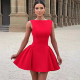 YESMYTOOL  -  Sleeveless Splice A-Line Mini Dress Office Woman Elegant Autumn Fashion Backless Solid Dress Club Casual Party Dress Lady