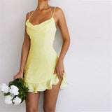 YESMYTOOL  -  Yellow A line Dress Sexy Slip Dress with Ruffle Club Party Dresses Mini Summer Woman Evening Party Dresses Spaghetti MSE10