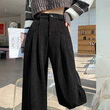 YESMYTOOL  -  Casual High Waist Loose Wide Leg Pants For Women Autumn Winter New Female Floor-length Corduroy Suits Pants Ladies Long Trousers