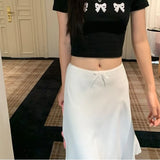 YESMYTOOL  - Elegant White Women Skirt Fairycore Ruffle Mid Skirts Coquette Summer Sexy A-line Basic Casual Korean Style Silk Skirt