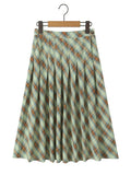 YESMYTOOL  - Gingham Printed Vintage Women Skirt Pleated Midi New Autumn Winter Skirt Falda Mujer England Style Plaid Skirt