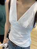 YESMYTOOL -   Casual Women Soft Cotton White Tanks 2024 Summer Fashion Ladies Casual Female V Neck Sleeveless Solid Color Tops