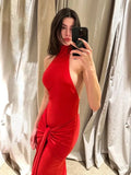 YESMYTOOL  -  Women Halter Turtleneck Low Waist Bandage Bodycon Evening Dress 2024 Summer Sleeveless Backless Split Long Maxi Party Dresses