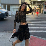 YESMYTOOL  -  Summer 2 Piece Sets Womens Outfits 2024 New Arrivals Black Sexy See Through Matching Sets Vintage Elegant Dress Sets