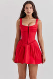 YESMYTOOL  -   red party dress square neck sleeveless pleated summer dresses new cotton mini sexy women dresses