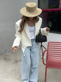 YESMYTOOL  -  Fashion White Irregular Suit Jacket For Women Elegant Lapel Long Sleeve Short Blazer Coat 2024 Chic Lady Street Outerwear