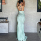 YESMYTOOL  -   Sexy Halter Butterfly Maxi Dress Outfits Club Party Autumn Gown Cut Out Mesh See Through Bodycon Dresses Clothes