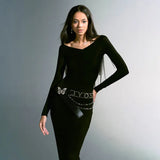 YESMYTOOL  -  Dragon Print Mesh See Through Black Sexy Long Dresses For Women Y2k 2000s Aesthetic Long Sleeve Bodycon Dress