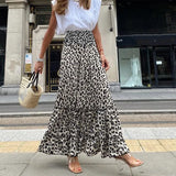 YESMYTOOL  -  Women Fashion Leopard Print Long Skirt 2024 Spring Summer Casual Loose Hem Beach Skirts Elegant Hight Waist Pleated Party Skirts