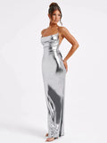 YESMYTOOL  -  Satin Backless Sexy Maxi Dress For Women Fashion Spaghetti Strap Solid Bodycon Long Dress Femme Club Party Long Dress