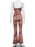 YESMYTOOL  -  Women Summer Suspender Jumpsuits Elegant Sleeveless Hollow Out Leopard Printed High Waist Flare Pants Overalls 2024 Streetwear