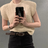 YESMYTOOL  -  Pullovers Sweaters Vest Loose Women Chic Gentle Spring Office Lady Slim Knitted Casual All Match Sleeveless Vintage