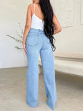 YESMYTOOL  -  Women's Denim Pants 2024 Summer Fashion High Waisted Handmade Frayed Edge Wide Leg Pants Streetwear Ripped Baggy Jeans