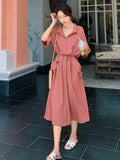 YESMYTOOL  -  Elegant Vintage Long Dress Women Summer Loose Casual Shirt Dresses Office Lady Solid High Street Korean Fashion Robe