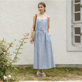 YESMYTOOL  -  Striped Halterneck Cotton Linen Dresses Summer New Casual Beach Vacation Sleeveless Loose Women Long Dresses Maxi Boho Sundress