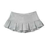 YESMYTOOL  -   Women Terry Fabric Y2K Mini Skirt Wide Pleat Low Waist Grey A-line Sexy Pleated Skirt Vintage Preppy Skort Casual Summer